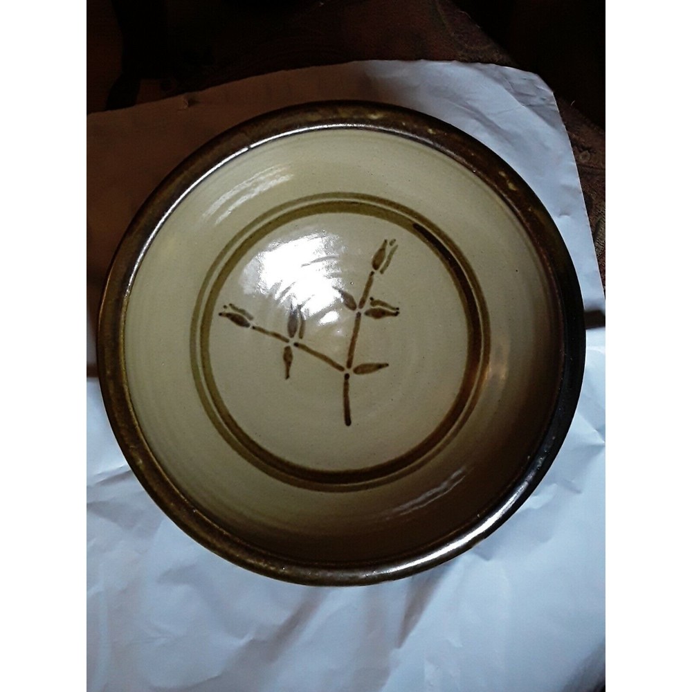 Vintage Pottery Bowl Signed,  Floral Detail, 1984,10.5 inch diameter